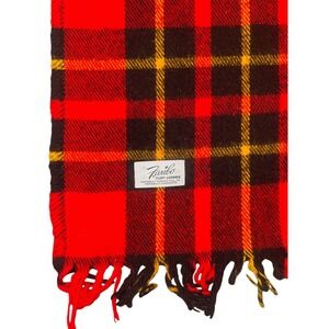 Faribo Vintage Red Black Tassel 100% Wool Stadium Throw Lap Blanket 51" x 55"